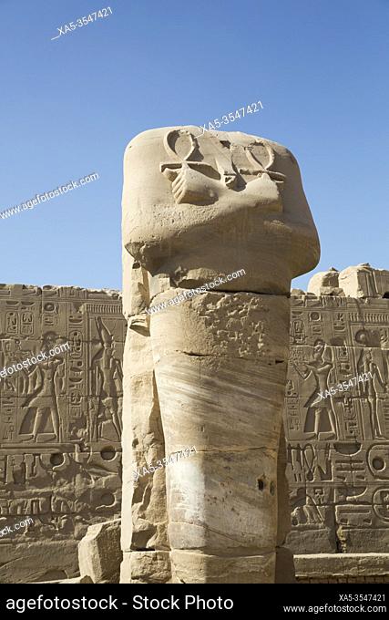 Statue of Headless Pharaoh with Anks, Karnak Temple Complex, UNESCO World Heritage Site, Luxor, Egypt