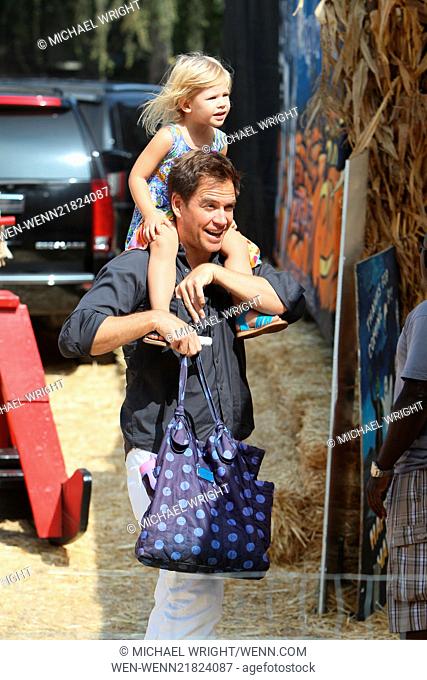 Michael Weatherly and wife Bojana Jankovic seen taking their daughter Olivia Weatherly to Mr. Bones Pumpkin Patch Featuring: Michael Weatherly