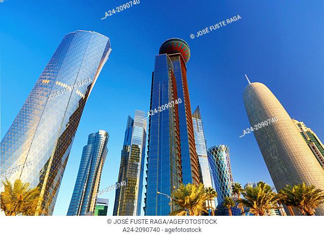 Qatar , Doha City, Al Bidda Tower, World Trade Center and Burj Qatar Bldgs