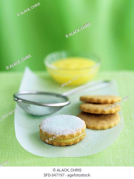 Lime curd shortbreads with icing sugar