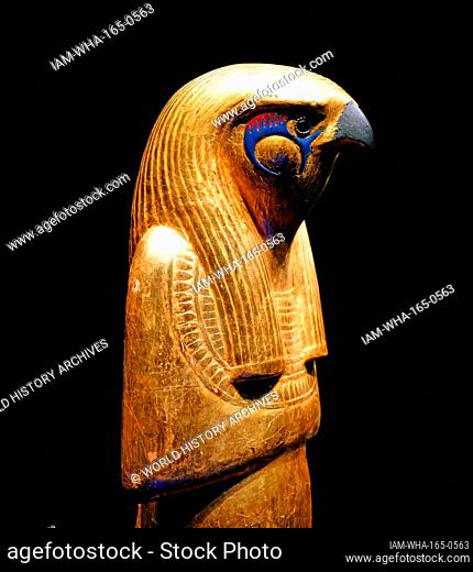 Gilded wooden statue of Herwer (Horus the elder). From the tomb of King Tutankhamun. 1326 BC