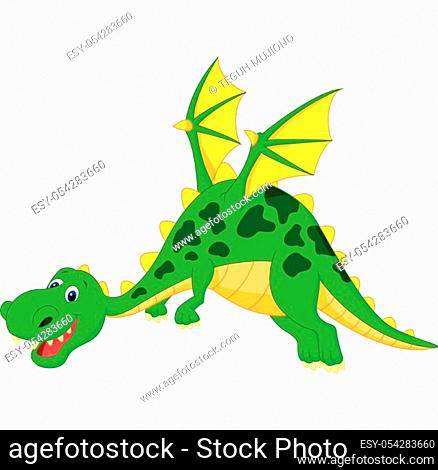Cute green dragon flying