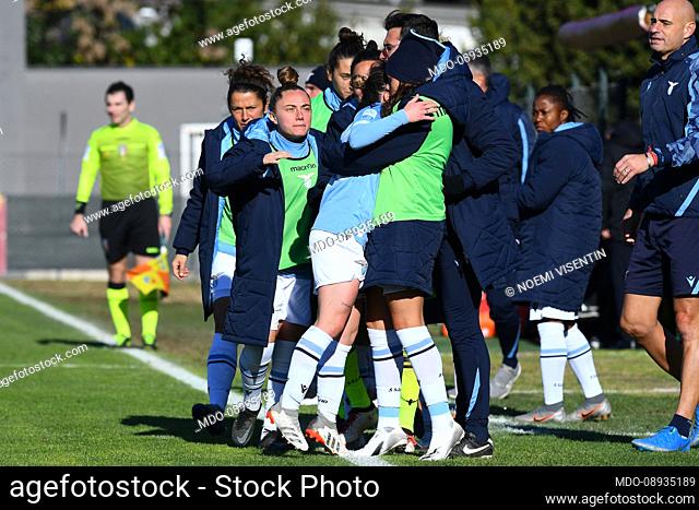 The player of Lazio Noemi Visentin celebrating after score the goal during the match Roma woman-Lazio woman at the Tre Fontane Stadium