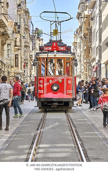 Historic Red Tram, Istiklal Caddesi, Istanbul, Turkey
