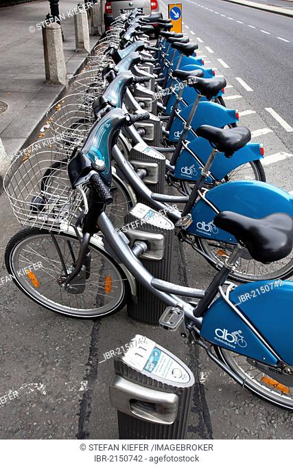Rental bikes at one of the stations of Dublinbikes, Dublin, Ireland, Europe