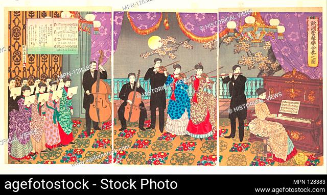 Artist: Yoshu (Hashimoto) Chikanobu (Japanese, 1838-1912); Period: Meiji period (1868-1912); Date: 1889; Culture: Japan; Medium: Triptych of polychrome...