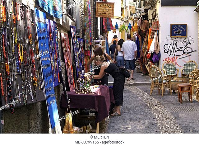 Spain, Andalusia, grain Ada, old town, Albaicin, souvenir shop, tourists,  Europe, Southern Europe, Iberian peninsula, destination, district, old town alley