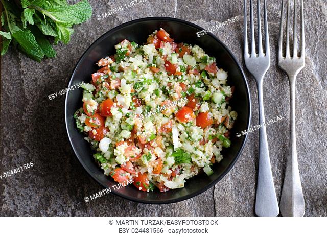 Freshly made tabbouleh salad in a bowl