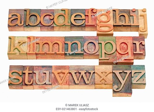 English alphabet in wood letterpress type