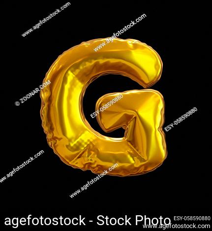 Golden Balloon Letter G, Realistic 3D Rendering on a black background