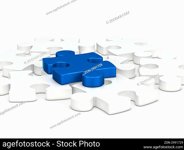 3d blue puzzle piece on white puzzle