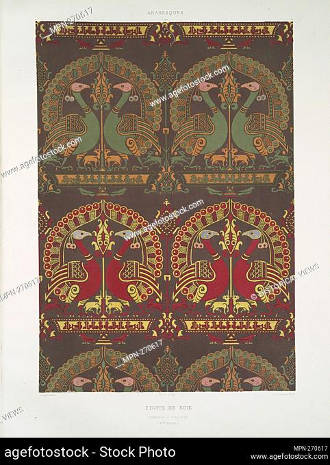 Arabesques: silk fabric: preserved in Toulouse (14th century). Prisse d'Avennes (1807-1879) (Author) Imprimerie Lemercier et cie (Printer of plates) Linas