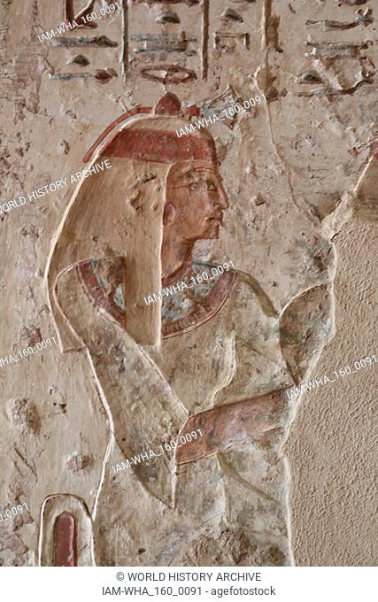 A photograph taken within the Tomb of Setau, a nomarch of Elkab, in Upper Egypt and first prophet of Nekhbet, in the 20th Dynasty at the time of Ramesses III