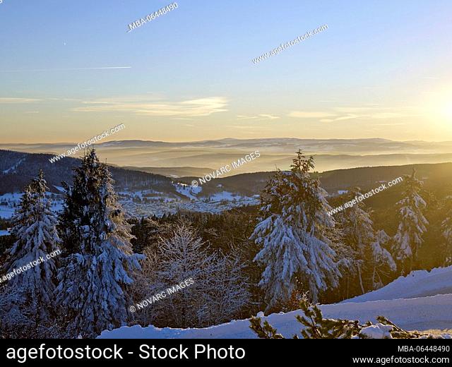 View from the island mountain towards Brotterode on the Thuringian Forest, Thuringia, Germany