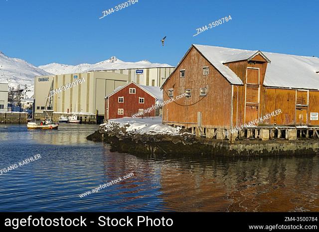 View in winter of Svolvaer, a fishing town in the Lofoten Islands, Nordland County, Norway