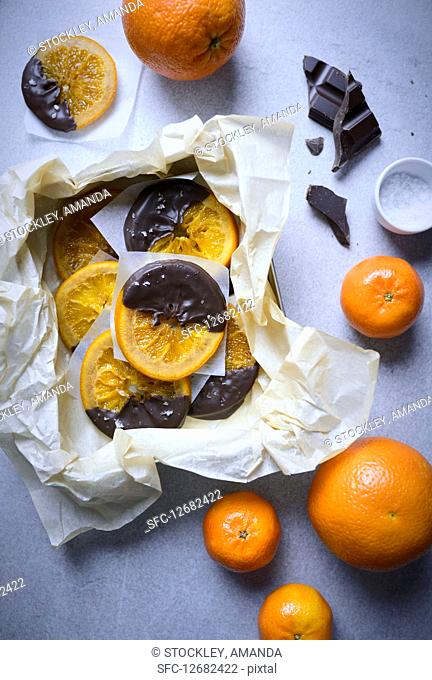 Candied orange slices with chocolate icing