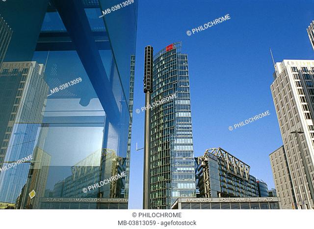 Germany, Berlin, Potsdam place, Railway station, office skyscrapers, from below,   Europe, capital, Berlin middle, skyscrapers, buildings, constructions