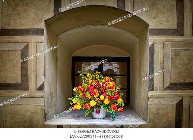Bouquet of Tulips in a Window Niche