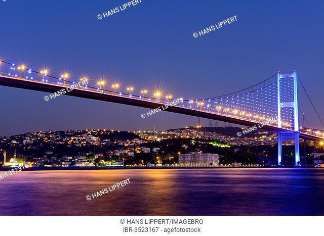 Bosphorus Bridge and Beylerbeyi Palace on the Asian shore, seen from Ortakoey
