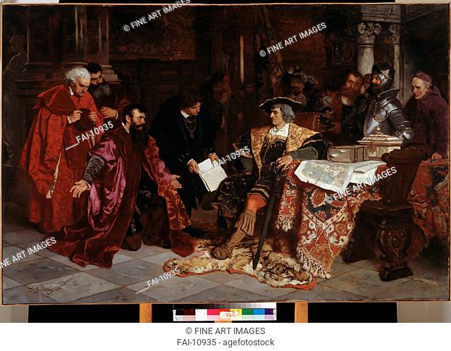 The Emperor Maximilian receives the Venetian Ambassadors in Verona. Becker, Carl Ludwig Friedrich (1820-1900). Oil on canvas