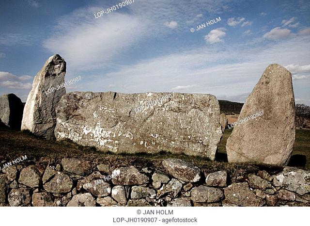 Scotland, Aberdeenshire, Inverurie, East Aquhorthies Stone Circle also known as Easter Aquhorthies. A recumbent Stone circle only found in the Aberdeenshire...