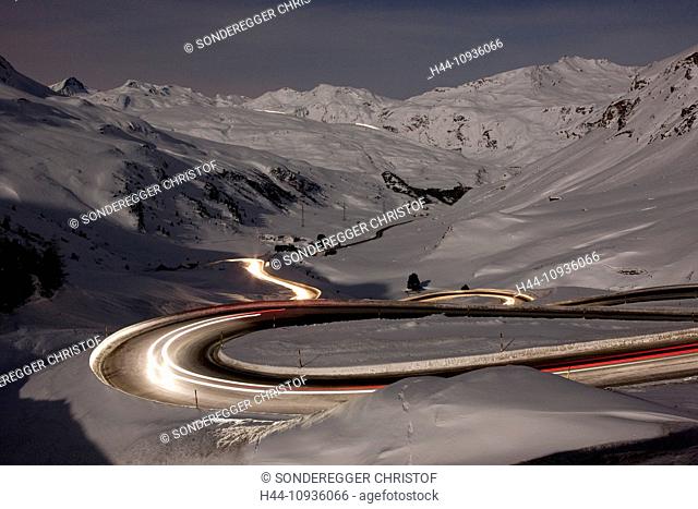 Julier, mountain pass, Pass, street, night, dark, traffic, transport, canton, GR, Graubünden, Grisons, Switzerland, Europe