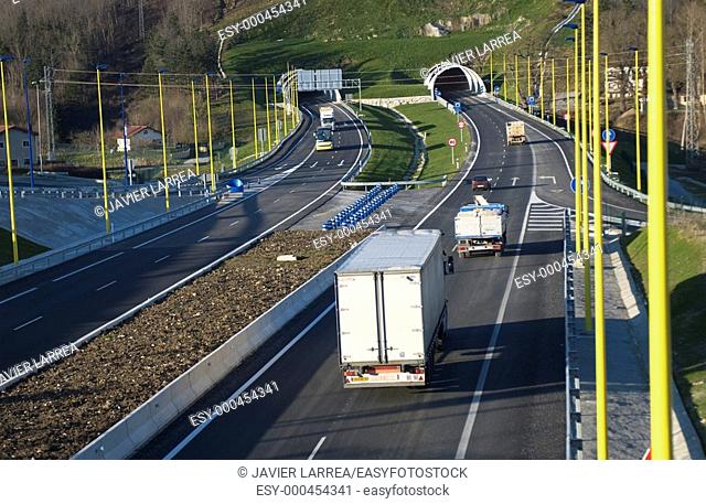 Truck traffic, Autovia N-1, Alsasua, Navarra, Spain