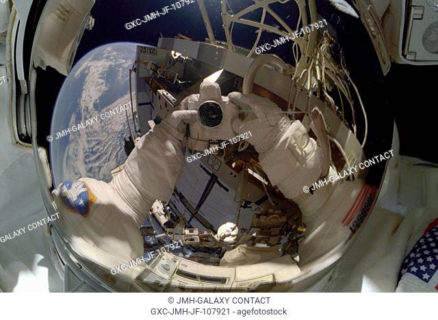 Astronaut Joseph P. Tanner, STS-97 mission specialist, used the pictured 35mm camera to expose a photo of his helmet visor during the flight's first space walk...