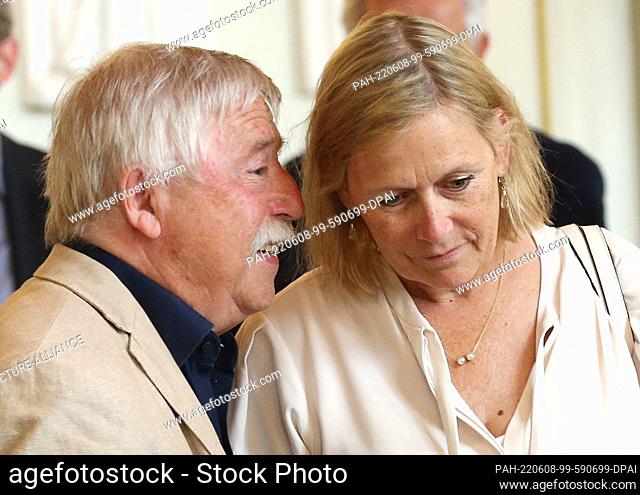 08 June 2022, Berlin: Wolf Biermann and his wife Pamela attend a reception and lunch, belatedly celebrating his 85th birthday