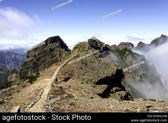 the high mountains at madeira island called pico arieiro, the top is 1818 meters above sea level