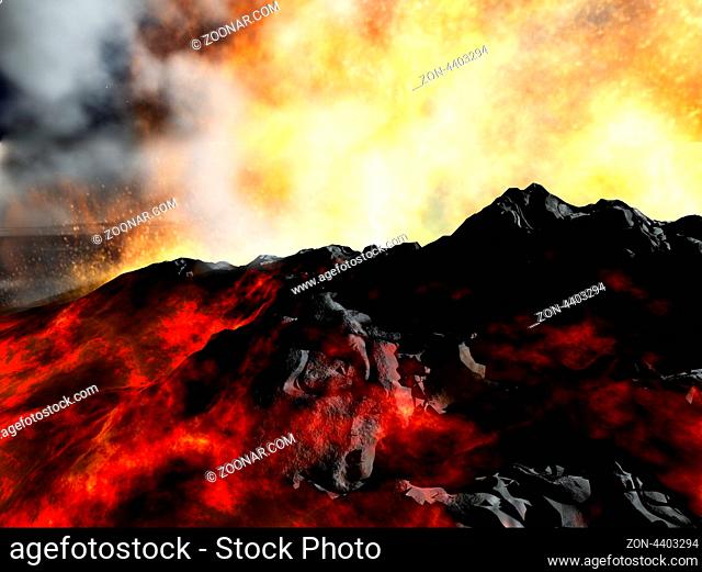 Huge volcanic eruption on land