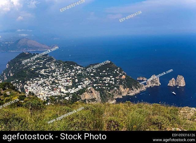panorama of Capri island from Monte Solaro, in Anacapri, june 10, 2015, in Anacapri, Capri, Italy