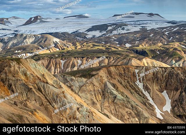 Rhyolite mountains, Landmannalaugar, Fjallabak, Mýrdalsjökull, Icelandic highlands, Iceland, Europe
