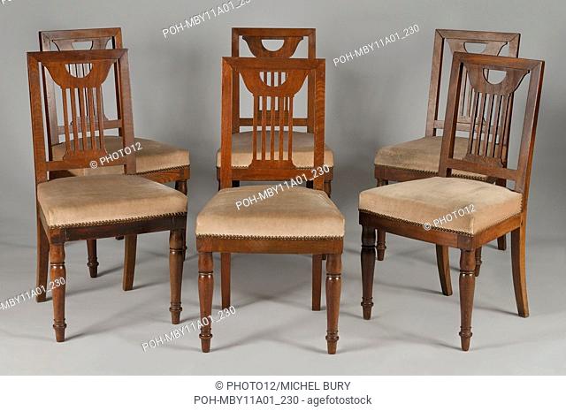 Set of chairs By Jacob Desmalter In mahogany French Empire Private collection In the front: turned legs In the back: saber legs