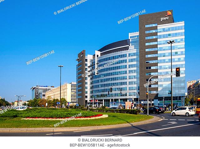 Warsaw, Mazovia / Poland - 2018/08/30: International Business Center building - polish headquarter of the PricewaterhouseCoopers PwC consulting firm downtown...