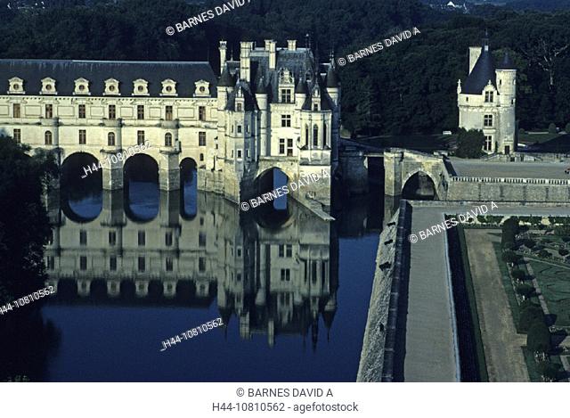 castle, Castle Chenonceau, Loire et Cher, France, Europe, Loire Valley, moated, overview, river