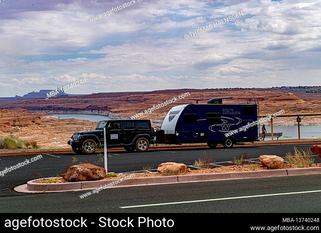 Wrangler Jeep parking close the Lake Powell, Utah, USA