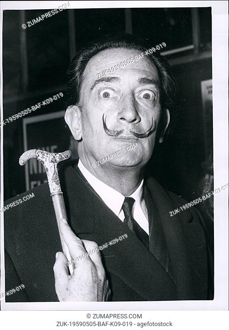 May 05, 1959 - Salvador Dali arrives in London: Surrealist painter Salvador Dali arrived at Victoria from Paris this afternoon
