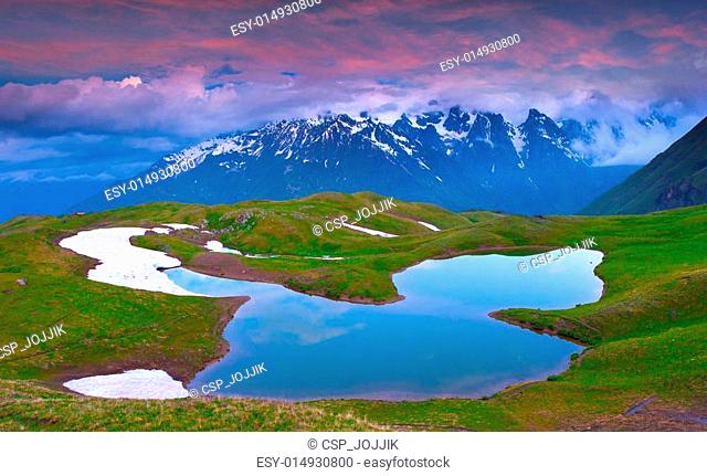Alpine lake in the Caucasus Mountains