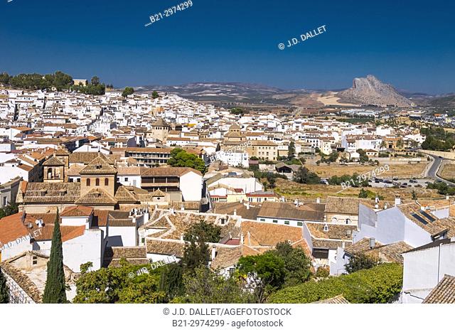 Spain, Andalusia, Malaga Province, Antequera and back the ""Peña de los enamorados"" mountain