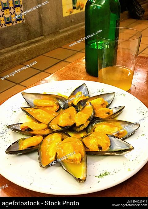 Mussels with cider sauce. Asturias, Spain