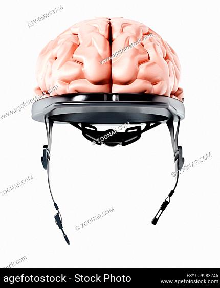 Human brain on security cap. 3D illustration