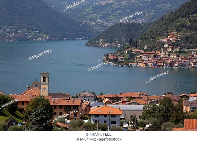 View of Monte Isola from near Sulzano, Lake Iseo, Lombardy, Italian Lakes, Italy, Europe