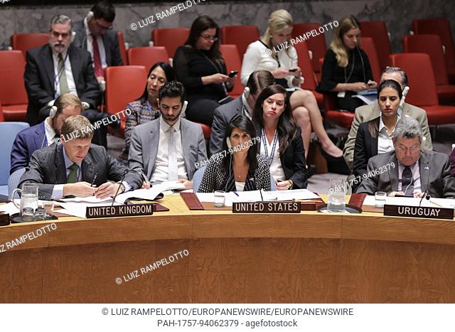 United Nations, New York, USA, August 29 2017 - Nikki R. Haley, United States Permanent Representative to the UN, attend a Security Council Meeting on peace...