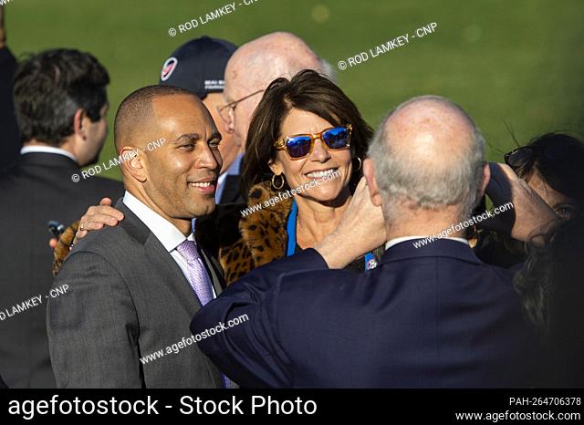 United States Representative Hakeem Jeffries (Democrat of New York), left, poses for a photo as he arrives for United States President Joe Biden€™s signing into...