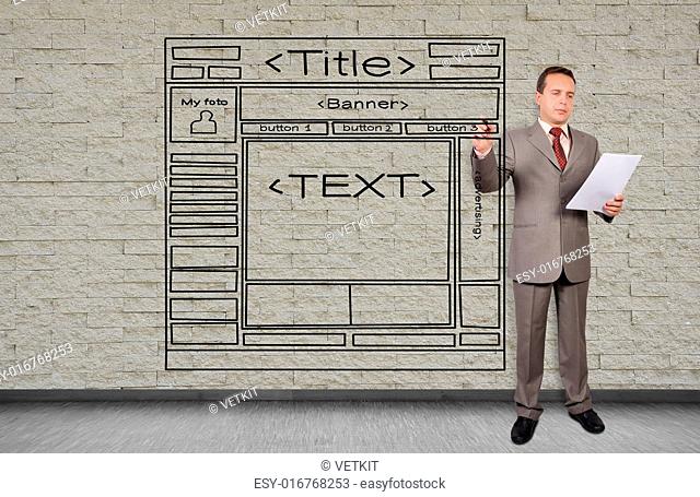businessman drawing template website on an invisible wall