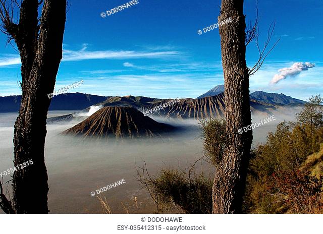 Volcanos Mount Semeru and Mount Bromo in East Java Indonesia