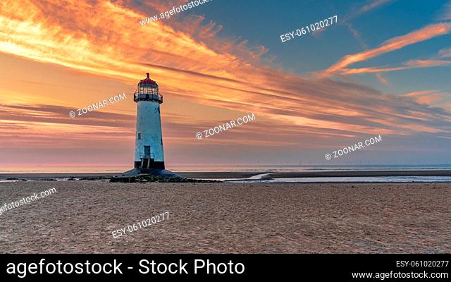 Evening clouds at the Point of Ayr Lighthouse near Talacre, Flintshire, Wales, UK