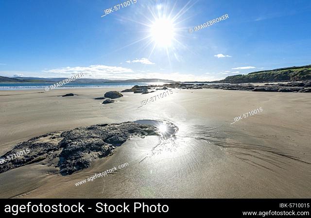 Stones on sandy beach, beach, Porpoise Bay, Catlins, Southland, South Island, New Zealand, Oceania