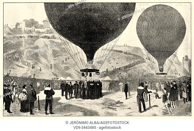Franco Prussian war. The defense of Paris. Mr. Gambetta, Minister of the Interior for Tours, Leon Gambetta leaving on the Armand-Barbes hot air balloon during...